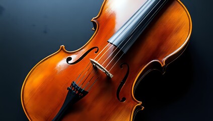 Fototapeta premium Elegant Cello Close-up: Polished Wood and Strings on Dark Background A Symphony of Rich Tones and Classical Music