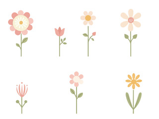 Flowers icon set. Flowers isolated on transparent background. Flowers in modern simple. Cute round flower plant nature collection. Vector illustrator.-1