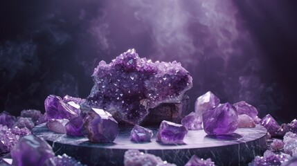 Polished Amethyst Crystal Pedestal with a Bright Purple Backdrop – Professional Design