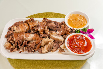 White-cut Dongshan lamb on a plate close-up