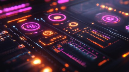 Futuristic Digital Interface with Colorful Light Elements and Data