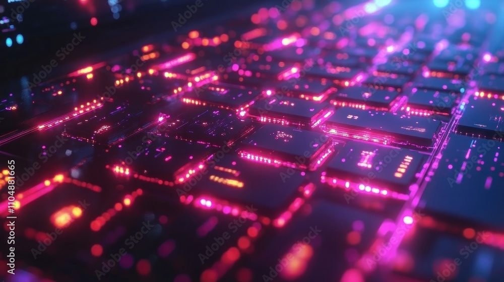 Aufkleber abstract digital background with glowing neon lights and a futuristic circuit board pattern.