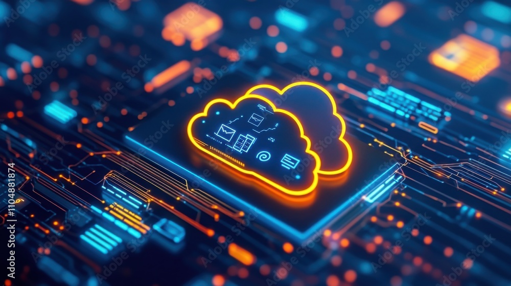 Poster futuristic cloud computing concept with digital circuit background