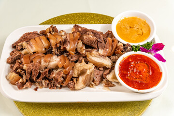 White-cut Dongshan lamb on a plate close-up