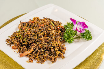 Cantonese specialty: stir-fried rice worms