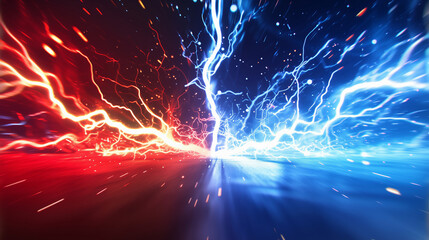 " 相対的な赤と青の雷のバックグラウンド "