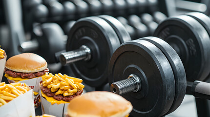 Fitness and Fast Food: A Contrasting Scene of Weightlifting and Junk Food in a Gym Environment