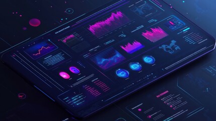 Fototapeta premium Futuristic Data Visualization on Tablet Display with Vibrant Colors
