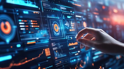 Obraz premium Futuristic Interface with Data Visualization and Human Interaction