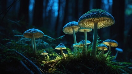 Fototapeta premium mushroom in the forest Bioluminescent Scene 