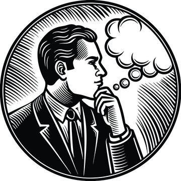 recommend clip art: Man thinking vector silhouette, isolated white background