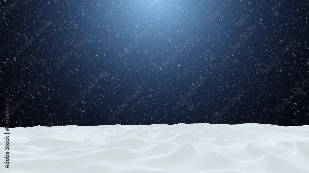 Poster snowy landscape with blue sky loop snowfall background. copy space animation.