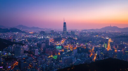 Obraz premium Asian journalist using AI tools to analyze data for a report on economic trends in Seoul, South Korea