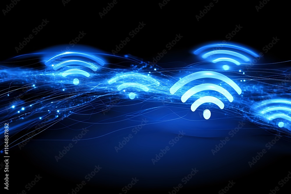 Poster global wireless network connectivity abstract illustration wifi signals flowing through digital spac
