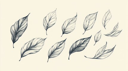 Elegant Botanical Illustration: A Collection of Intricately Detailed Leaves