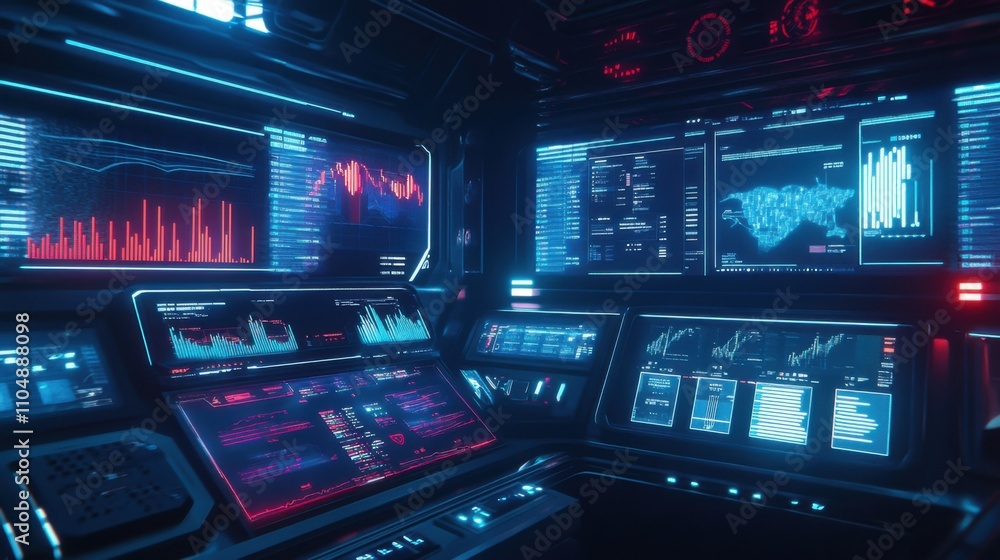 Aufkleber futuristic control room with advanced data visualizations
