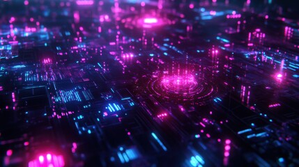 Obraz premium Futuristic Abstract Digital Background with Neon Blue and Pink Lights
