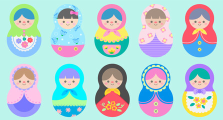 Hand Drawn Cute Matryoshka Russian Dolls Element