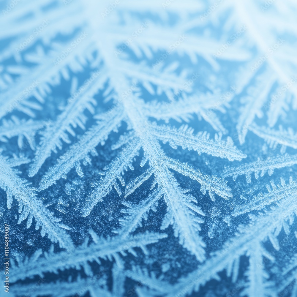 Poster close-up of intricate frost patterns on a cold surface.