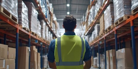 Digital workflow in a modern warehouse with a manager using advanced tools to optimize logistics and ensure accuracy