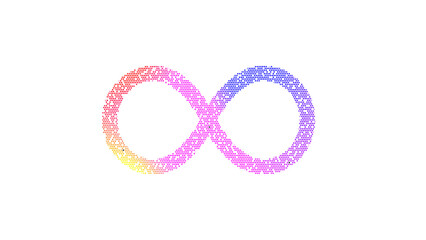 Icon infinity is made up of LED square shapes. There are bright diodes and there are black dead diodes