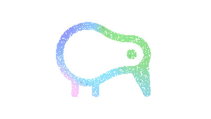 Icon kiwi bird is made up of LED square shapes. There are bright diodes and there are black dead diodes