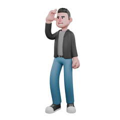 3D Cartoon Screenwriter Character Illustration.A male Screenwriter stands with one hand on his hip and the other on his head. Screenwriter Character