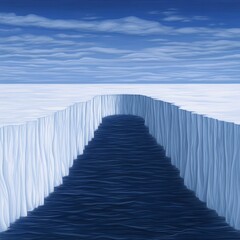 Obraz premium Crevasse in arctic ice sheet, deep blue water visible.