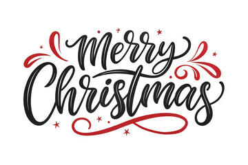 Elegant Merry Christmas calligraphy lettering with red flourishes and stars.