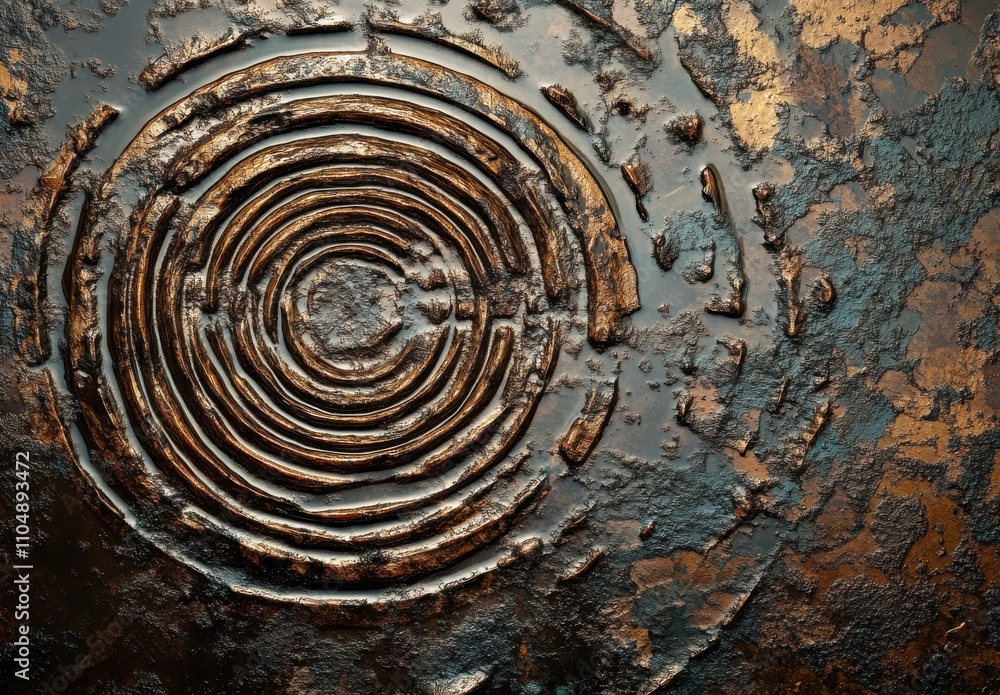 Aufkleber intricate close-up of circular patterns in textured surface showcasing natural earthy tones with ric