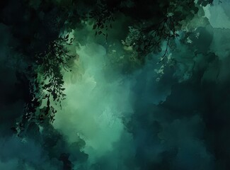 Obraz premium Lush Green Abstract Background Featuring Soft Cloudy Textures and Subtle Leaf Patterns for Creative and Modern Design Projects