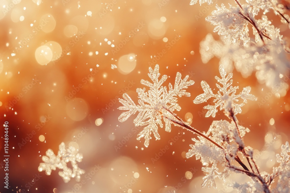 Poster close up of frosty branches with bokeh background.