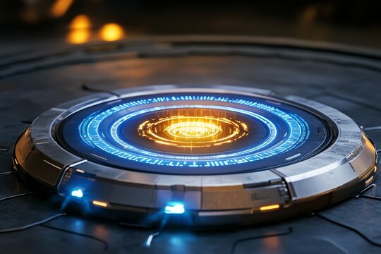 A futuristic digital certificate projected as a hologram, with glowing blue and silver details in a sleek sci-fi setting