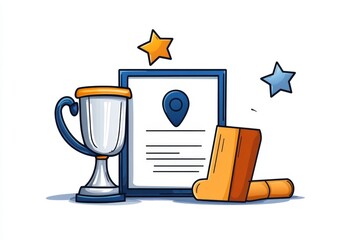 A geometric representation of a certificate featuring sleek borders and a small icon, drawn with neutral colors