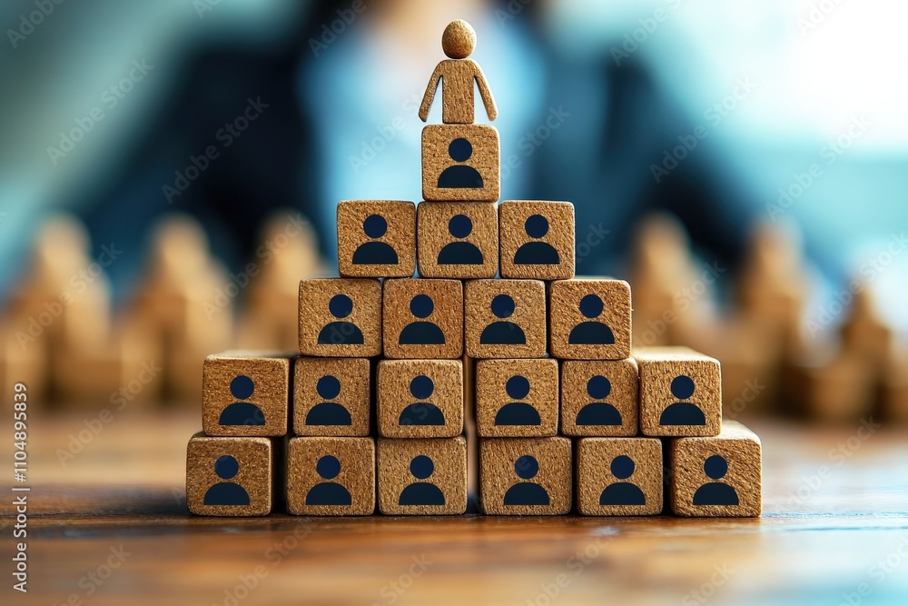Aufkleber concept of leadership and hierarchy represented through wooden blocks with figures, showcasing indiv