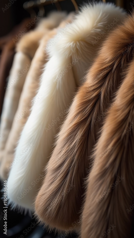 Poster A row of fur coats with different colors and textures