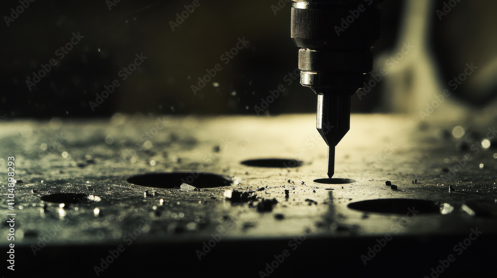 Aufkleber close up view of precision tool measuring countersink depth on metal surface, showcasing intricate d