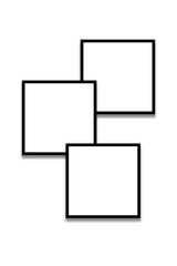 3 Blank overlapping square photo frames template in white color with black borders. Used as a printable photo collage or a mock up for album pictures or photographs collection in a gallery wall style.