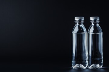 Minimalist Still Life of Two Water Bottles on Black Background
