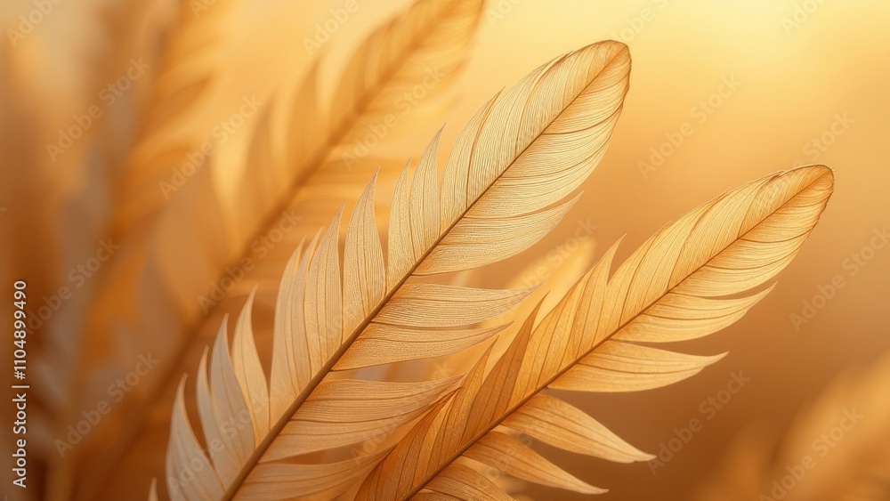 Poster a close up of a feather with a yellow background