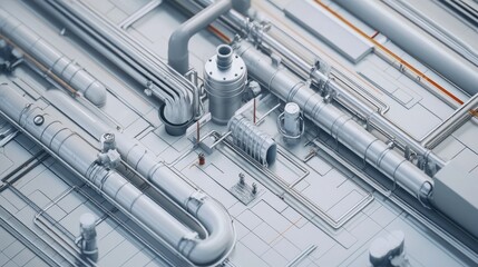 A detailed layout of pipes for hydronic underfloor heating, showcasing modern piping systems installed in a construction site.