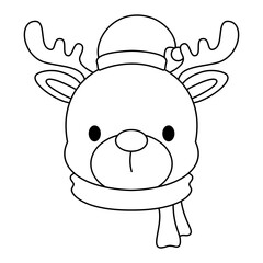 Deer wearing a scarf and Santa Claus hat outline