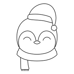 Penguin wearing nightcap and scarf outline