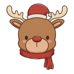 Deer wearing a scarf and Santa Claus hat