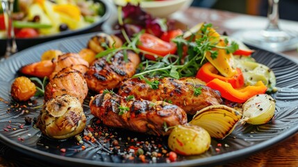Plate with assorted food creates vibrant, appealing presentation.