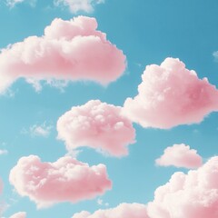 Pink clouds float in a vibrant blue sky.