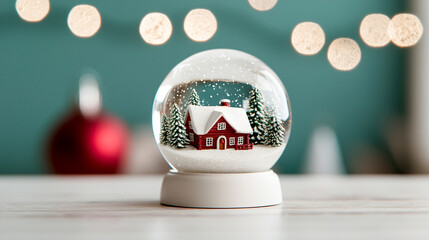 Cozy snow globe scene with holiday spirit.