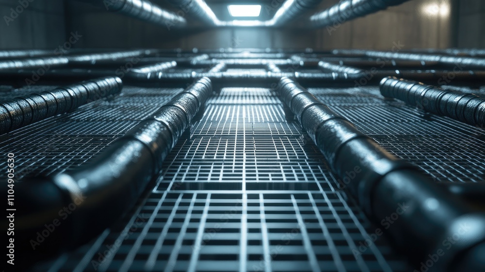 Aufkleber close-up of an underfloor heating system with interconnected pipes laid out in a building's floor, s