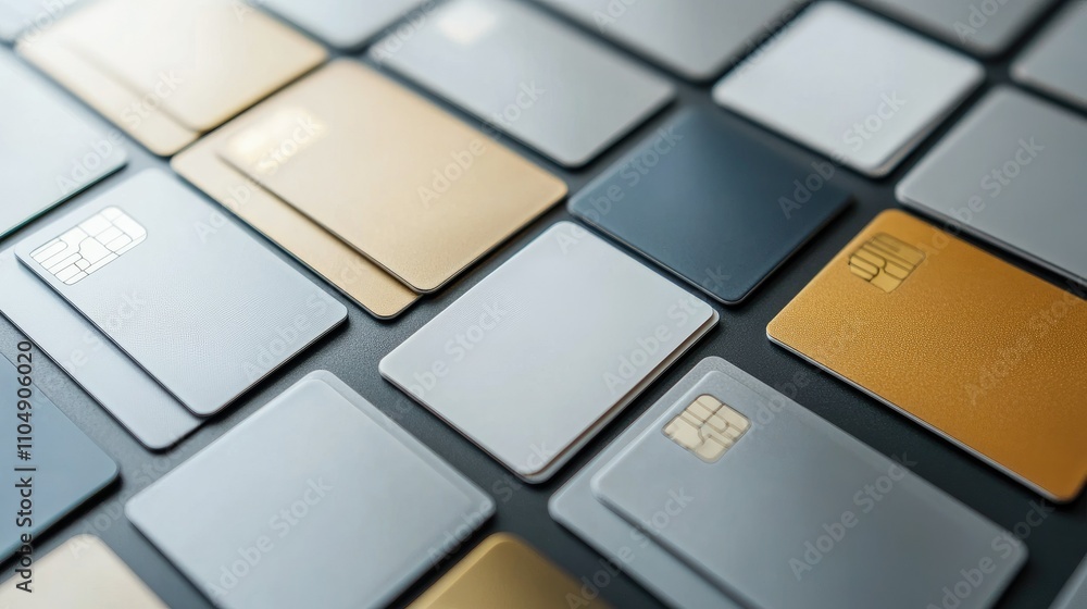 Poster Close-up of multiple blank credit cards arranged in a neat pattern, creating a clean space for designs and text.