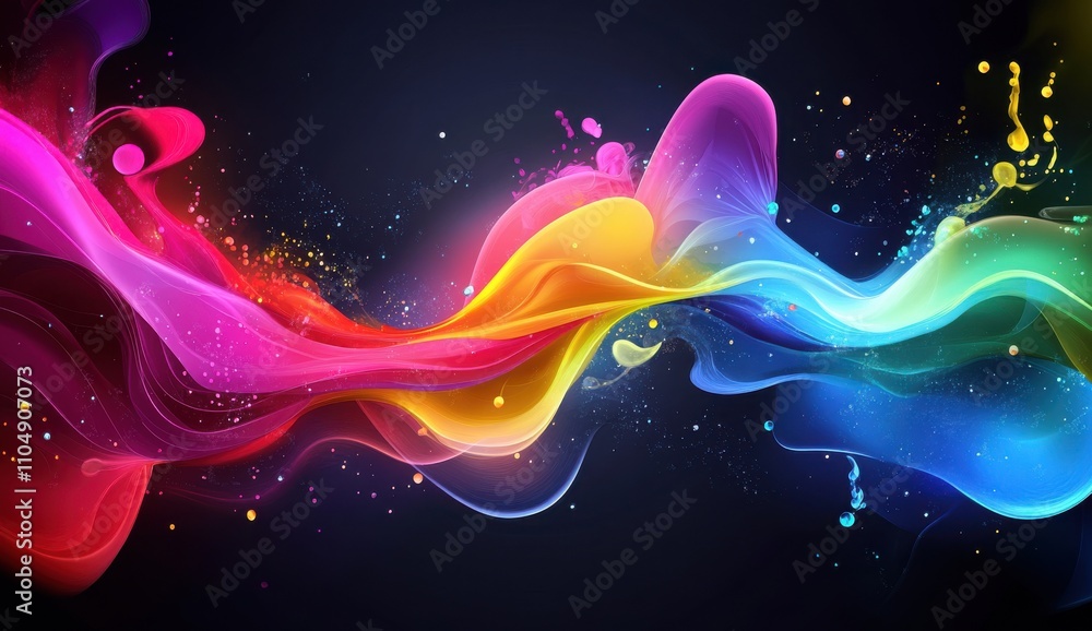 Poster Vibrant Colorful Fluid Waves with Abstract Patterns Creating a Dynamic Background for Creative Projects and Artistic Displays in Vivid Hues of Rainbow and Light